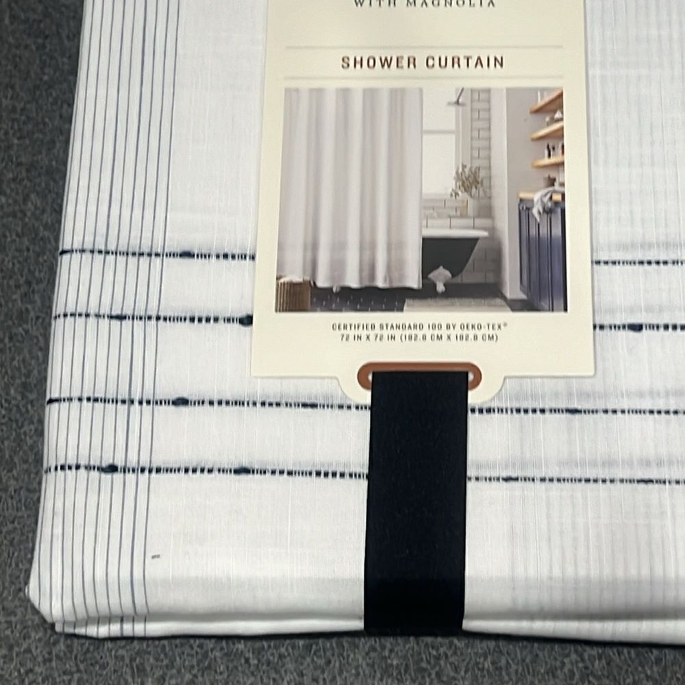 HEARTH & HAND NWT pinstripe border textured shower curtain -blue - Picture 9 of 9
